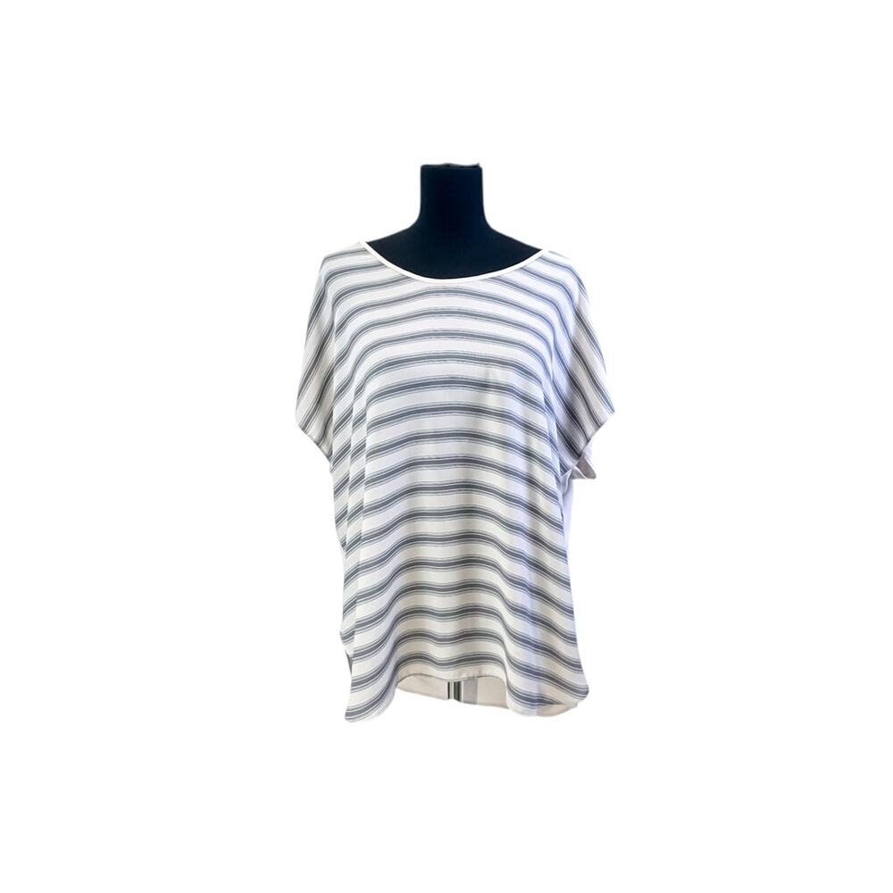 LOFT Tan & Gray Striped Short Sleeve Relaxed Fit Lightweight Blouse XL